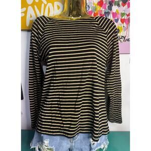 Lauren Ralph Lauren Striped Metallic Long Sleeve Top | Black & Gold |S/M